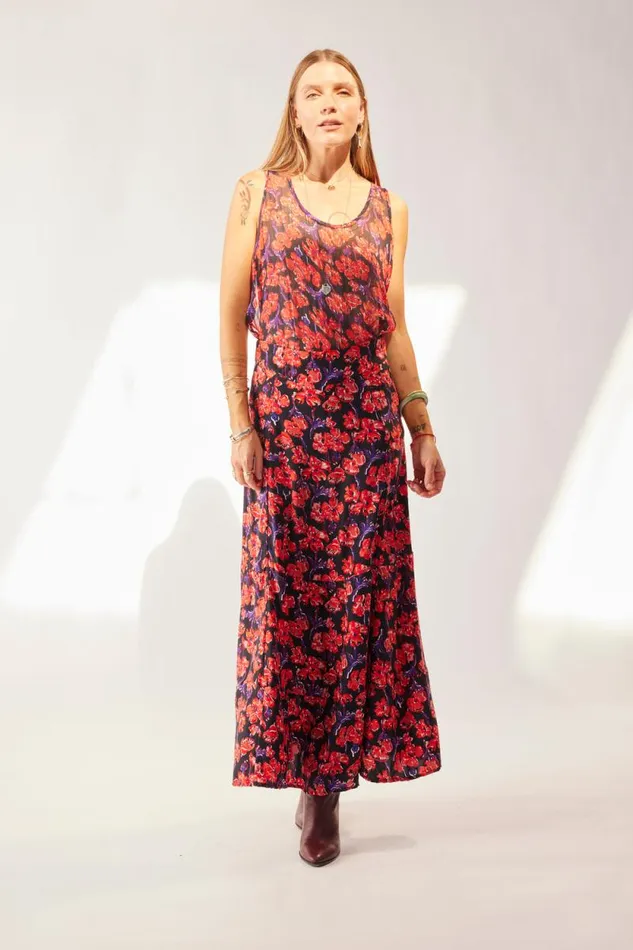 Bottoms Shop Natalie Martin MADISON SKIRT Silk Watercolor Print Onyx