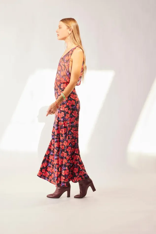 Bottoms Shop Natalie Martin MADISON SKIRT Silk Watercolor Print Onyx