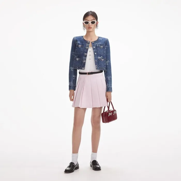 Bow Print Denim Jacket Women Self Portrait Outerwear