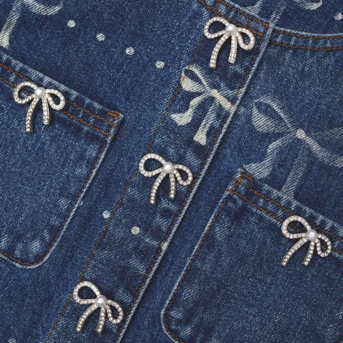 Bow Print Denim Jacket Women Self Portrait Outerwear Bow Print Denim Jacket Women Self Portrait Outerwear