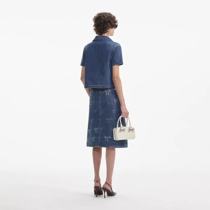 Bow Trim Denim Top Women Self Portrait Tops