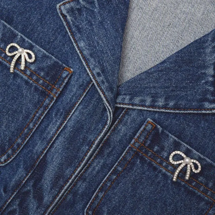 Bow Trim Denim Top Women Self Portrait Tops