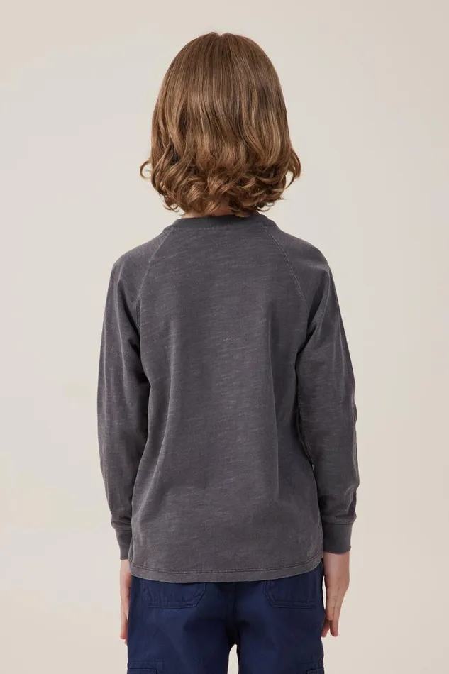 Boys 214 Tops and TShirts Cotton On Hayden Long Sleeve Henley Tee Rabbit Grey Slub