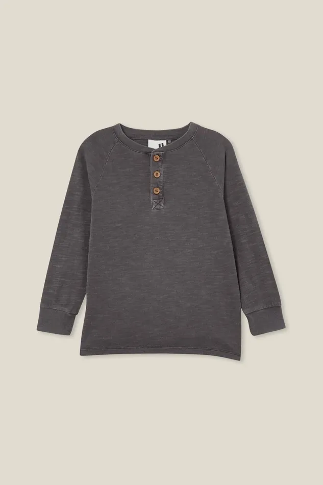 Boys 214 Tops and TShirts Cotton On Hayden Long Sleeve Henley Tee Rabbit Grey Slub