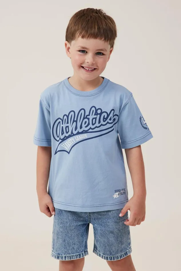 Boys 214 Tops and TShirts Cotton On Jonny Short Sleeve Print Tee Dusty Blueathletics 12