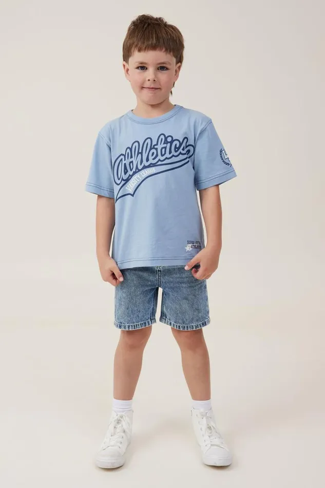 Boys 214 Tops and TShirts Cotton On Jonny Short Sleeve Print Tee Dusty Blueathletics 12