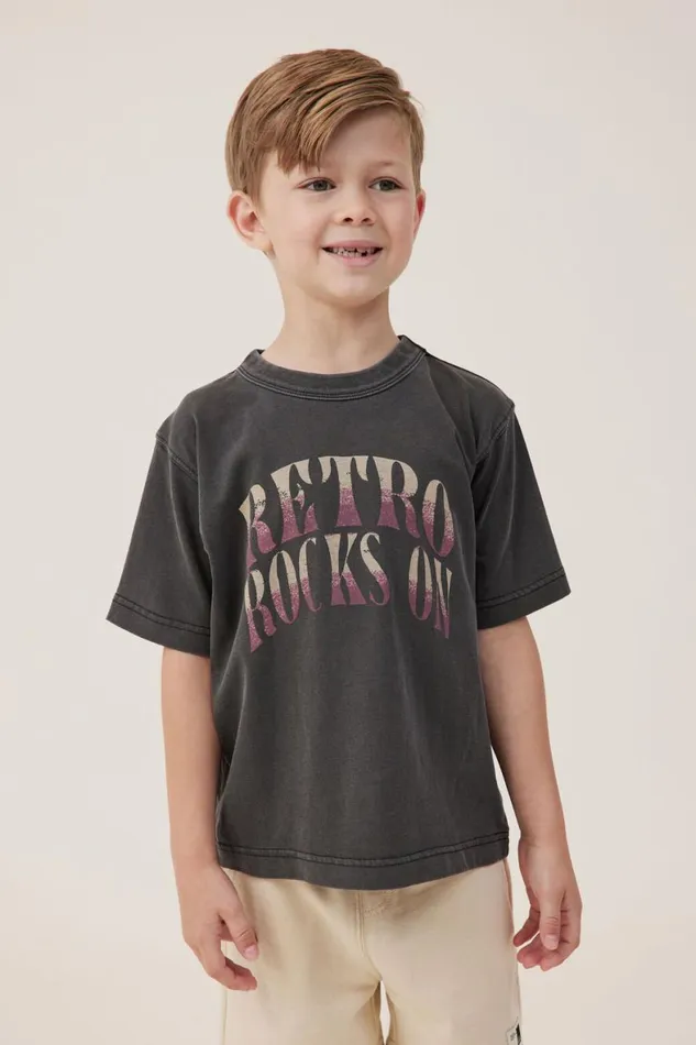 Boys 214 Tops and TShirts Cotton On Jonny Short Sleeve Print Tee Phantomretro Rocks On