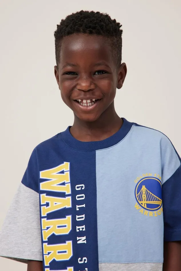 Boys 214 Tops and TShirts Cotton On License Drop Shoulder Short Sleeve Tee Lcn Nba Petty Bluewarriors Colour Block