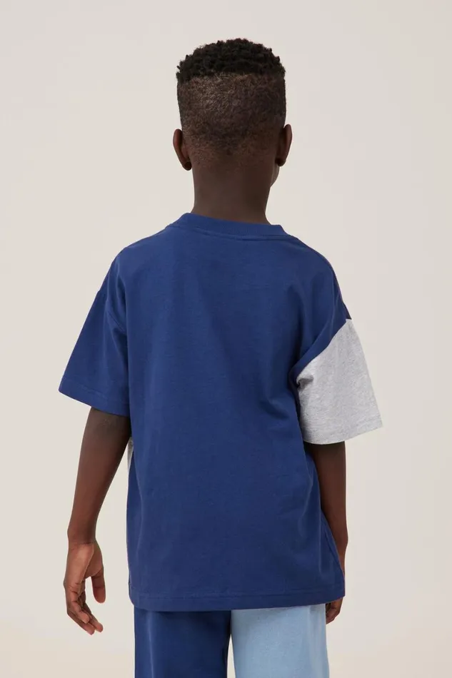 Boys 214 Tops and TShirts Cotton On License Drop Shoulder Short Sleeve Tee Lcn Nba Petty Bluewarriors Colour Block