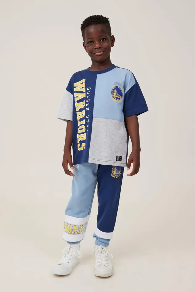 Boys 214 Tops and TShirts Cotton On License Drop Shoulder Short Sleeve Tee Lcn Nba Petty Bluewarriors Colour Block