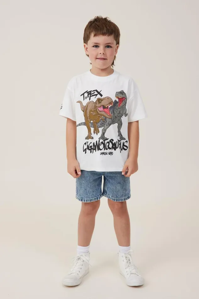 Boys 214 Tops and TShirts Cotton On License Drop Shoulder Short Sleeve Tee Lcn Uni Vanillajurassic World Friends