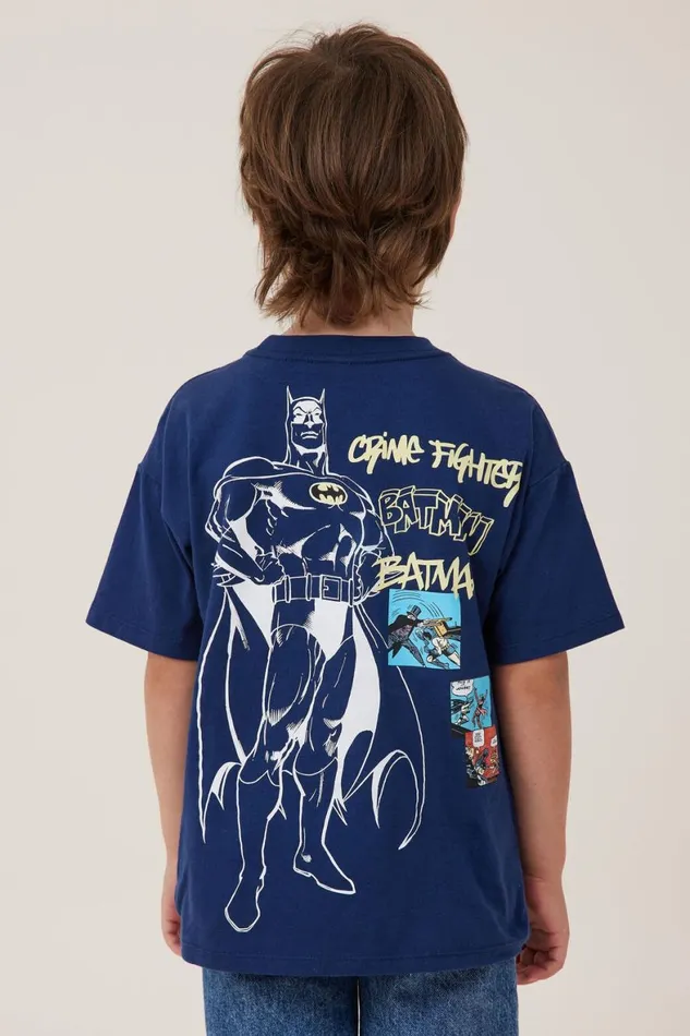 Boys 214 Tops and TShirts Cotton On License Drop Shoulder Short Sleeve Tee Lcn Wb In The Navybatman Crime Fighter