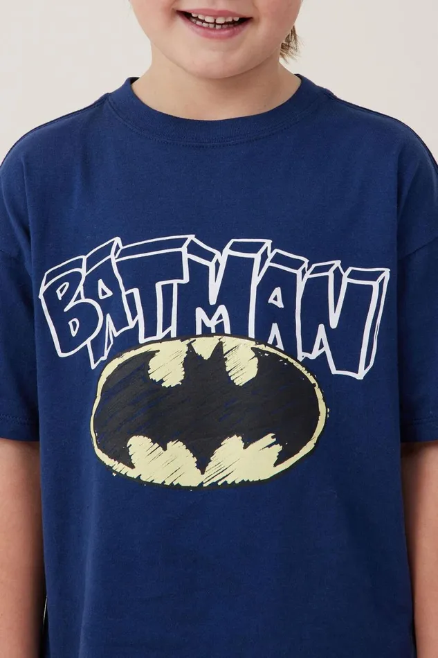 Boys 214 Tops and TShirts Cotton On License Drop Shoulder Short Sleeve Tee Lcn Wb In The Navybatman Crime Fighter
