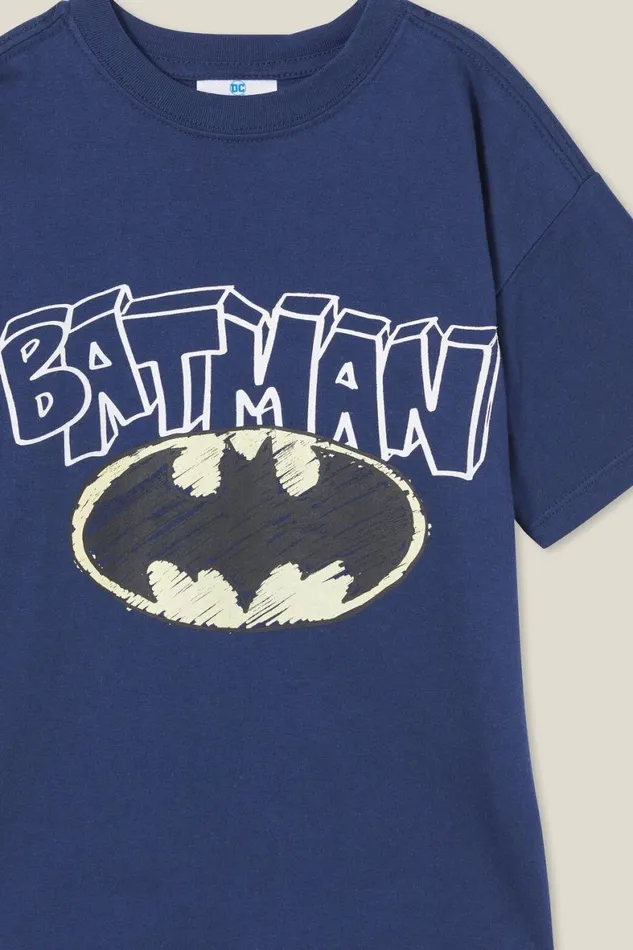 Boys 214 Tops and TShirts Cotton On License Drop Shoulder Short Sleeve Tee Lcn Wb In The Navybatman Crime Fighter
