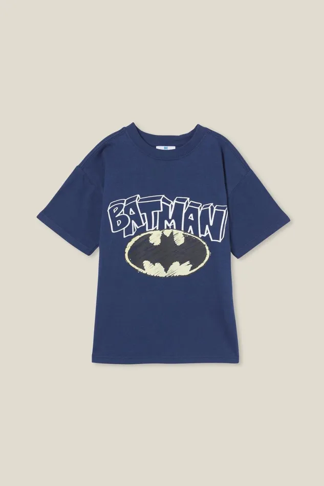 Boys 214 Tops and TShirts Cotton On License Drop Shoulder Short Sleeve Tee Lcn Wb In The Navybatman Crime Fighter