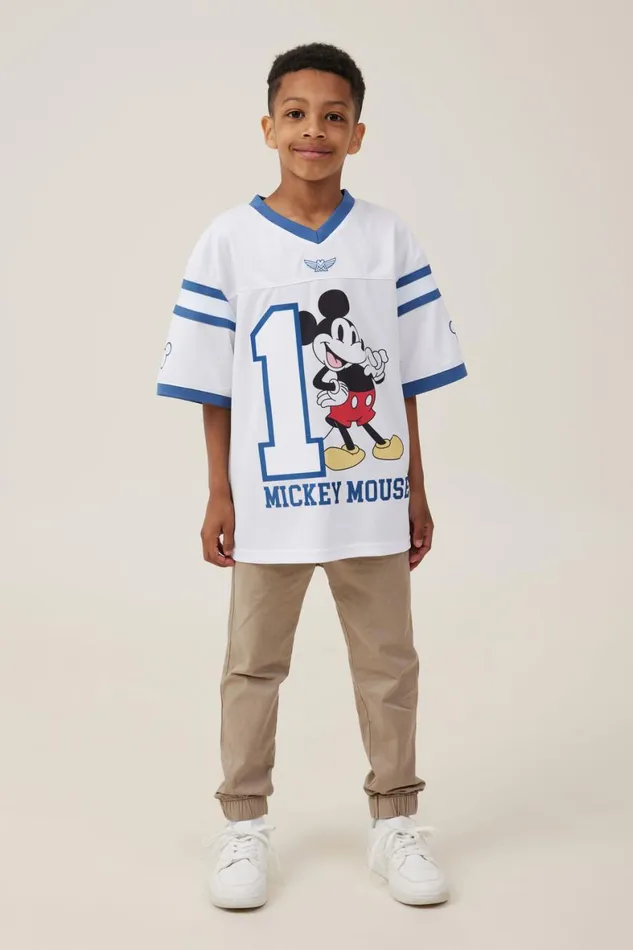 Boys 214 Tops and TShirts Cotton On License Oversized Football Jersey Lcn Dis Vanilla 1mickey Thumbs Up