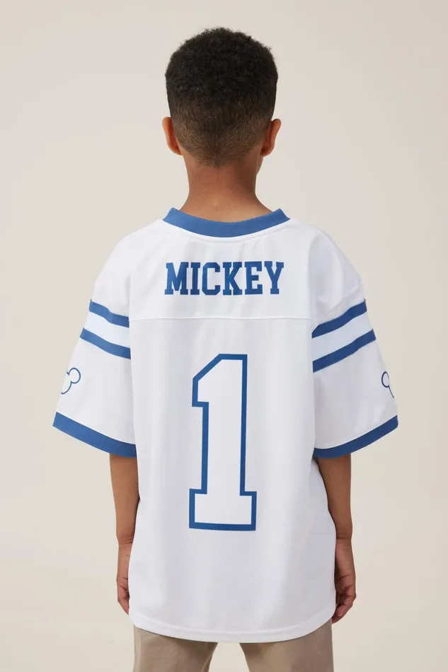Boys 214 Tops and TShirts Cotton On License Oversized Football Jersey Lcn Dis Vanilla 1mickey Thumbs Up