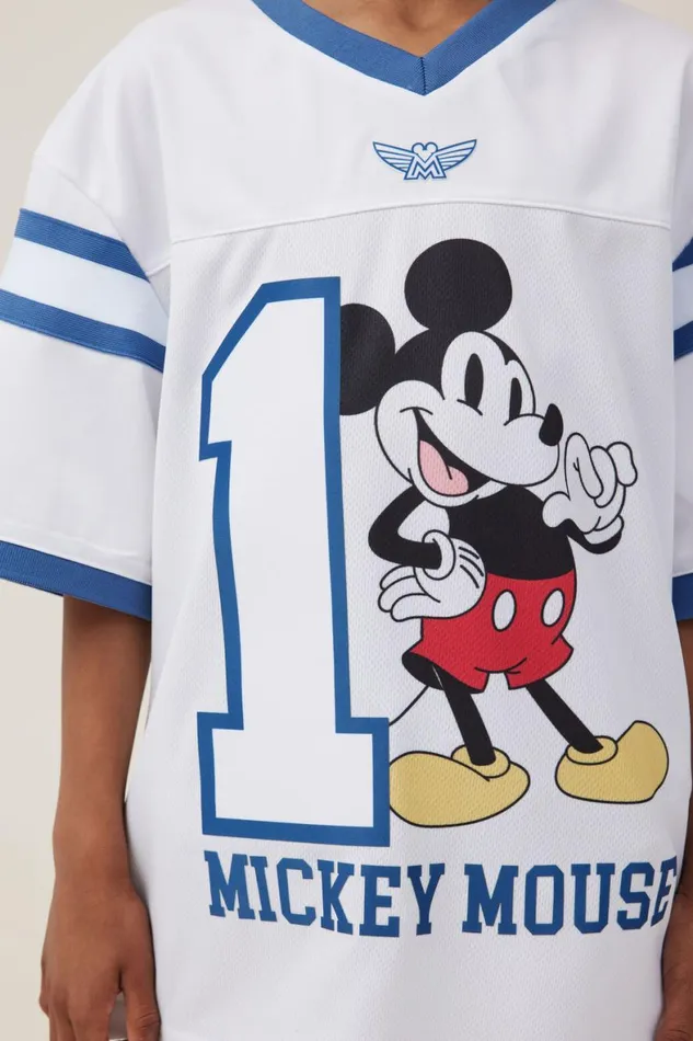 Boys 214 Tops and TShirts Cotton On License Oversized Football Jersey Lcn Dis Vanilla 1mickey Thumbs Up