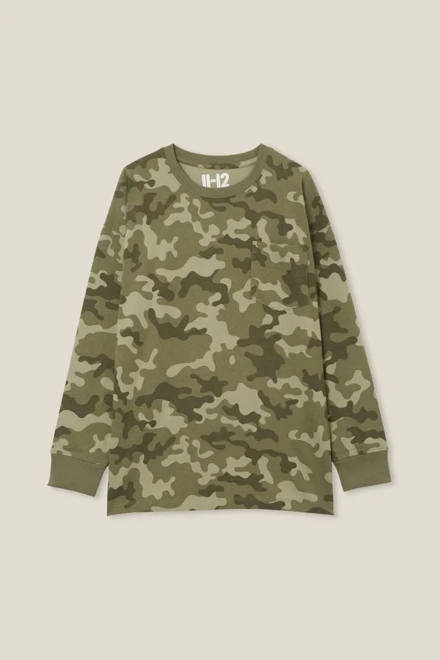 Boys 214 Tops and TShirts Cotton On The Eddy Essential Long Sleeve Tee Camo Yardage