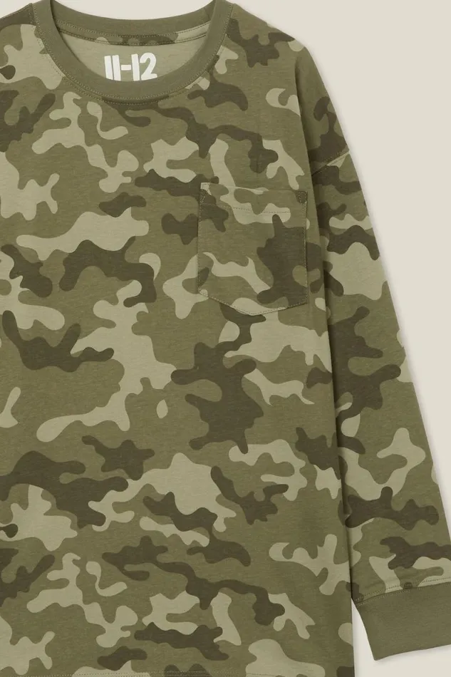Boys 214 Tops and TShirts Cotton On The Eddy Essential Long Sleeve Tee Camo Yardage