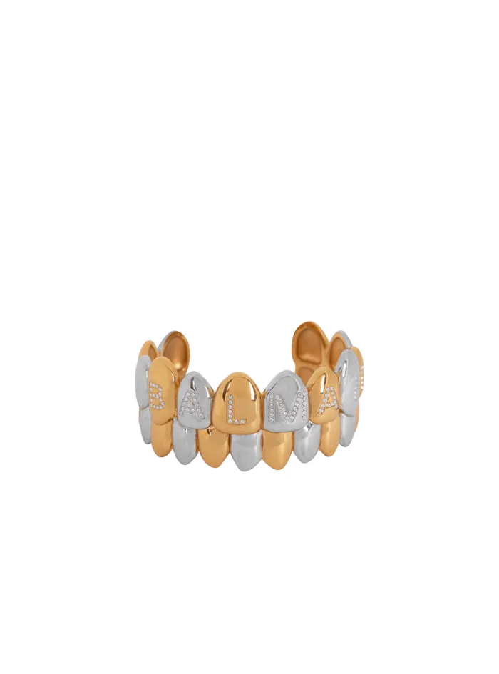 Brass And Crystal Grillz Cuff Bracelet Gold Men Balmain Fashion Jewelry