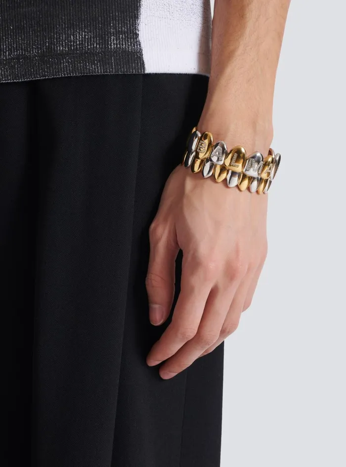 Brass And Crystal Grillz Cuff Bracelet Gold Men Balmain Fashion Jewelry