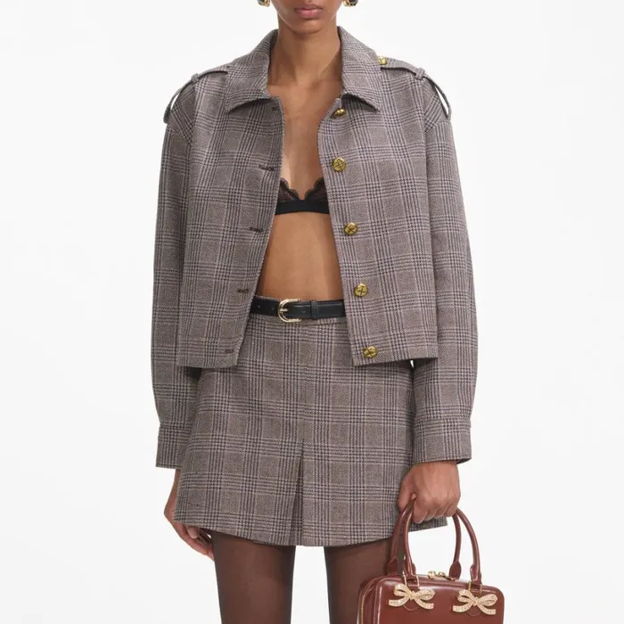 Brown Check Mini Skort Women Self Portrait Bottoms Brown Check Mini Skort Women Self Portrait Bottoms