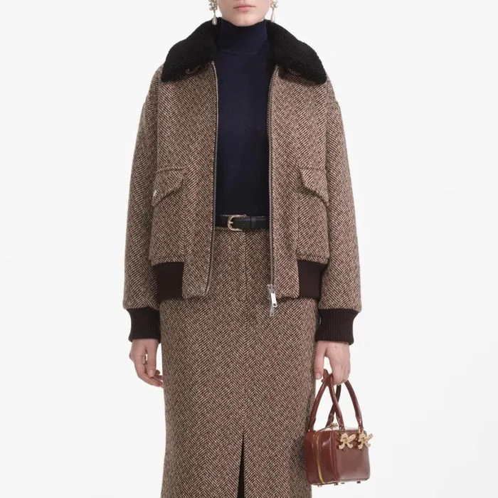 Brown Herringbone Midi Skirt Women Self Portrait Bottoms Brown Herringbone Midi Skirt Women Self Portrait Bottoms