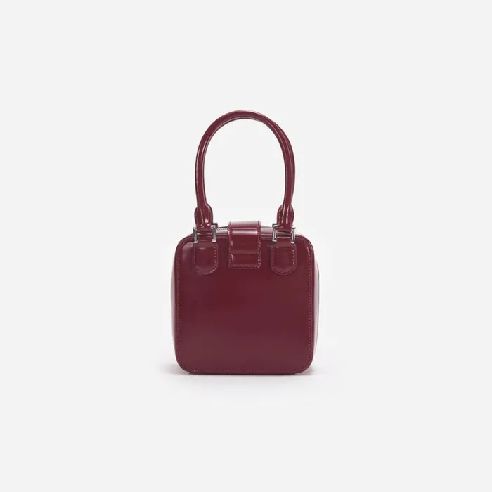 Burgundy Leather Square Mini Tote Bag Women Self Portrait Mini