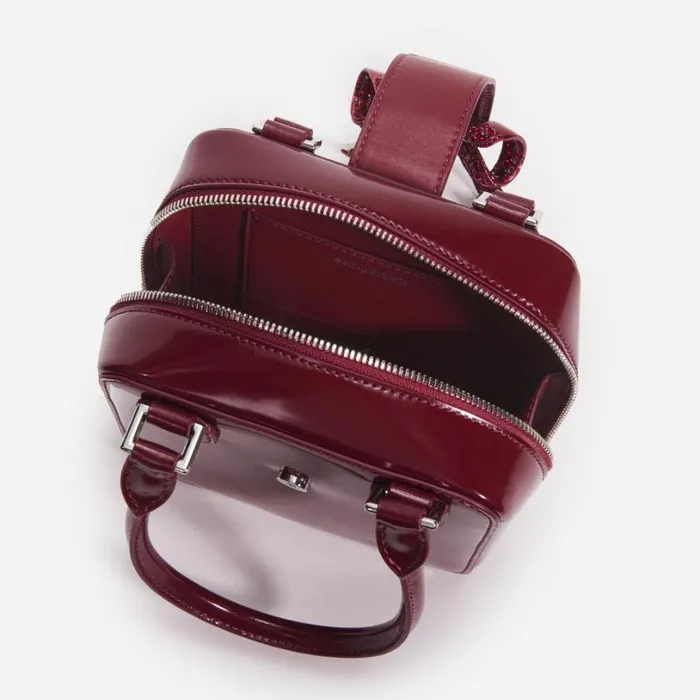 Burgundy Leather Square Mini Tote Bag Women Self Portrait Mini