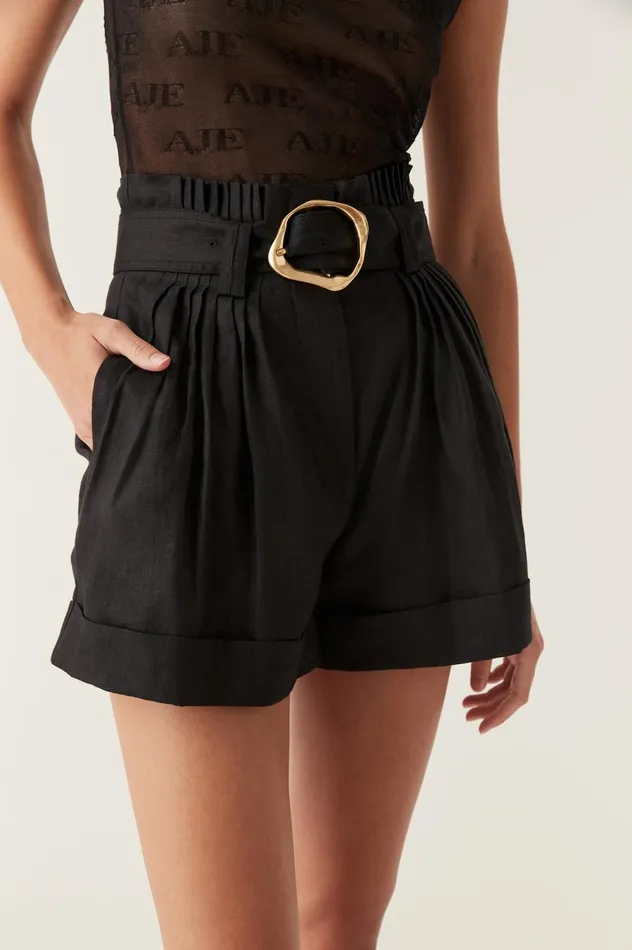 Byblos Belted Linen Short Black Women Aje Shorts