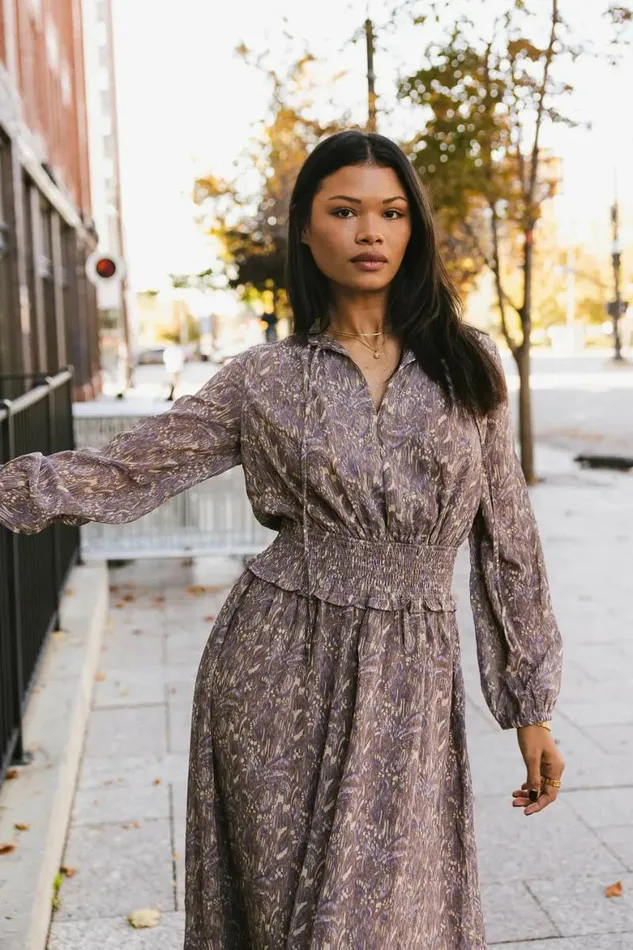 Cailin Printed Maxi Dress Taupe Women Bohme Dresses