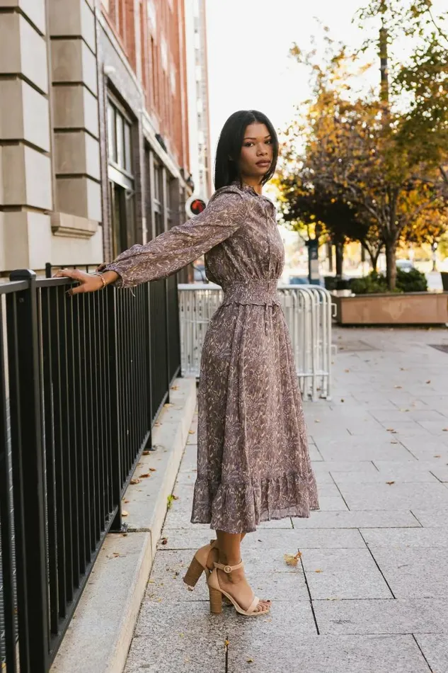 Cailin Printed Maxi Dress Taupe Women Bohme Dresses
