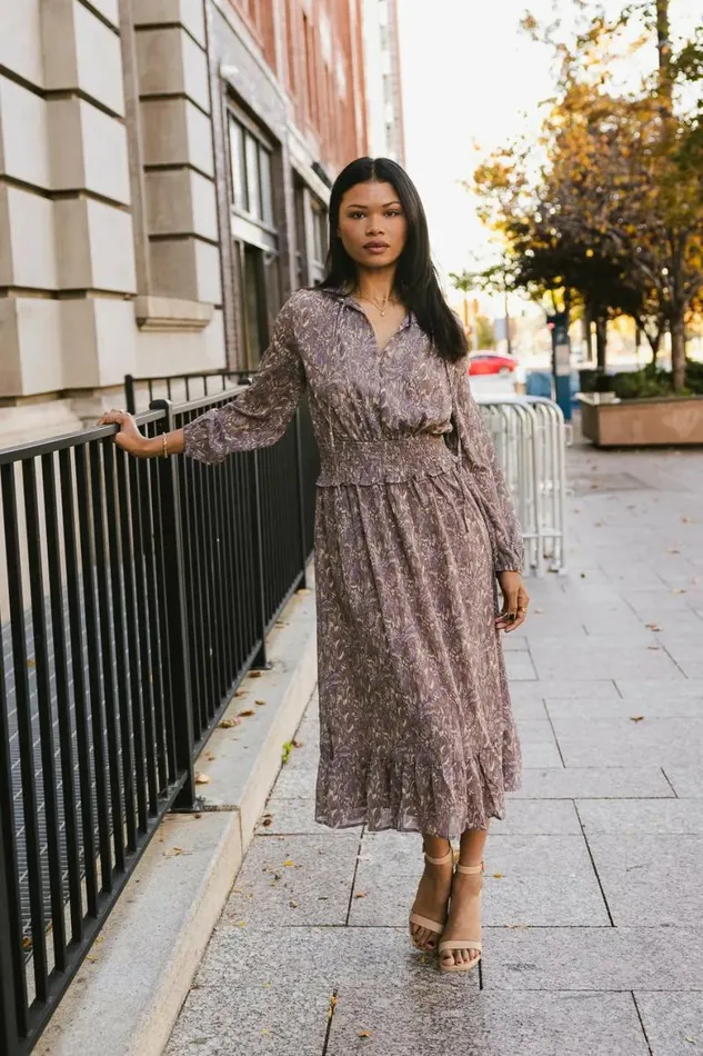 Cailin Printed Maxi Dress Taupe Women Bohme Dresses