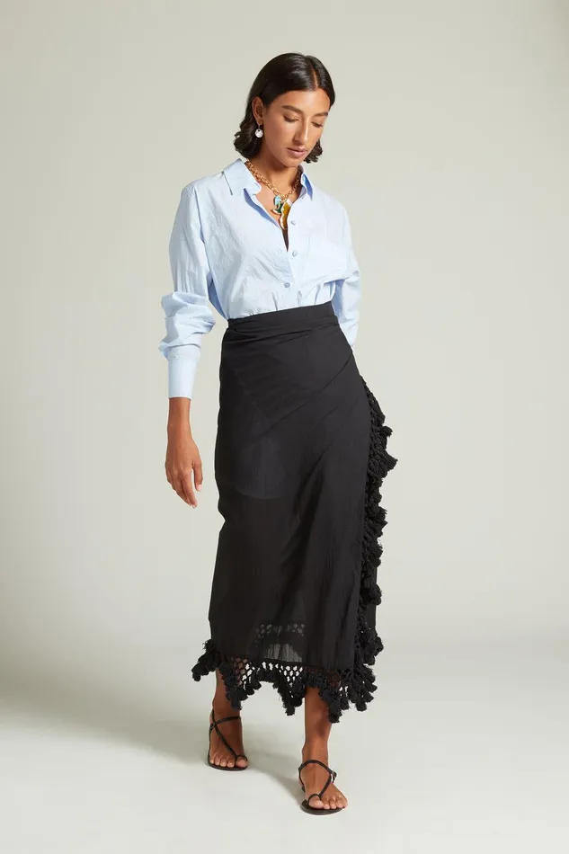 Capri Crocheted Wrap Skirt Caviar Women Chan Luu Bottoms
