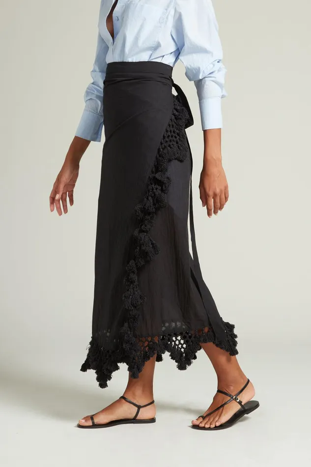 Capri Crocheted Wrap Skirt Caviar Women Chan Luu Bottoms