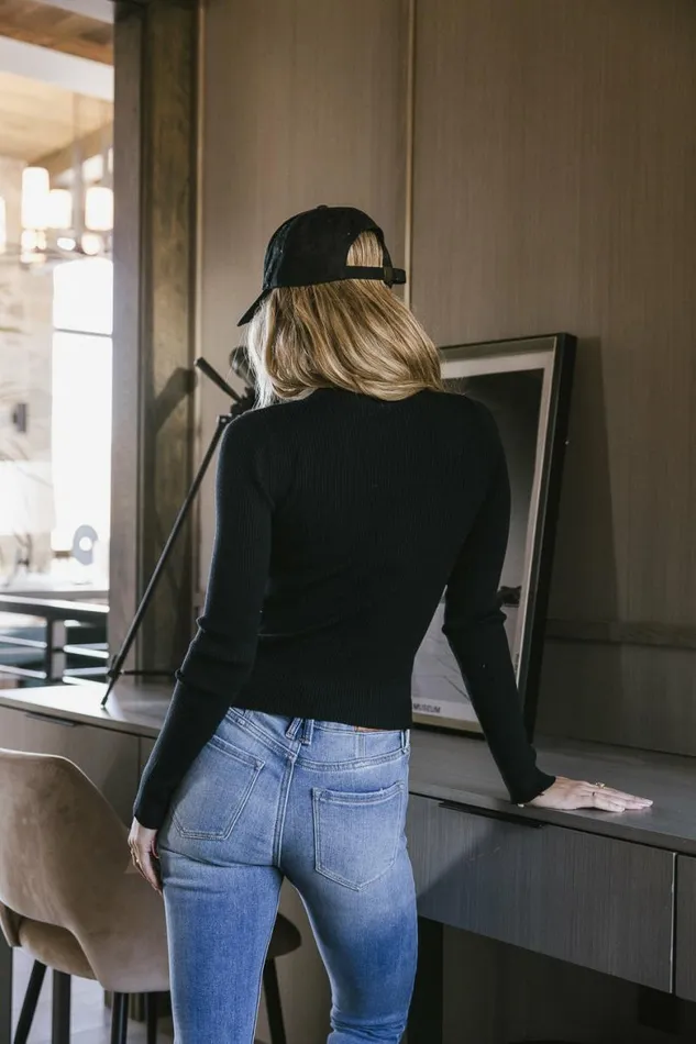 Caroline Mock Neck Sweater In Black Black Women Bohme Tees and Tanks