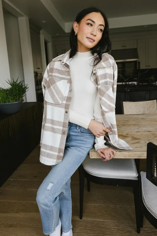 Caroline Mock Neck Sweater In Cream Cream Women Bohme Tees and Tanks
