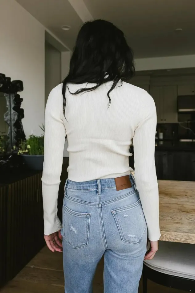 Caroline Mock Neck Sweater In Cream Cream Women Bohme Tees and Tanks
