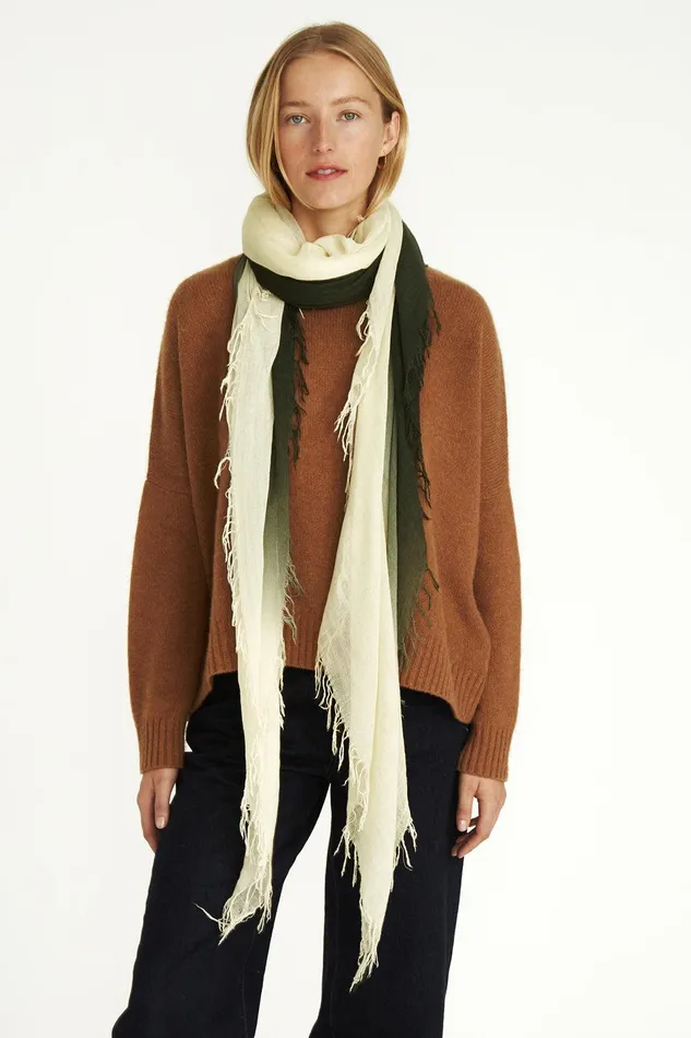 Cashmere And Silk Scarf Kombu Green Dip Dyed Women Chan Luu Scarves