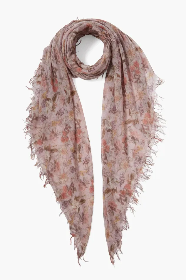 Cashmere And Silk Scarf Mauve Chalk Floral Women Chan Luu Scarves