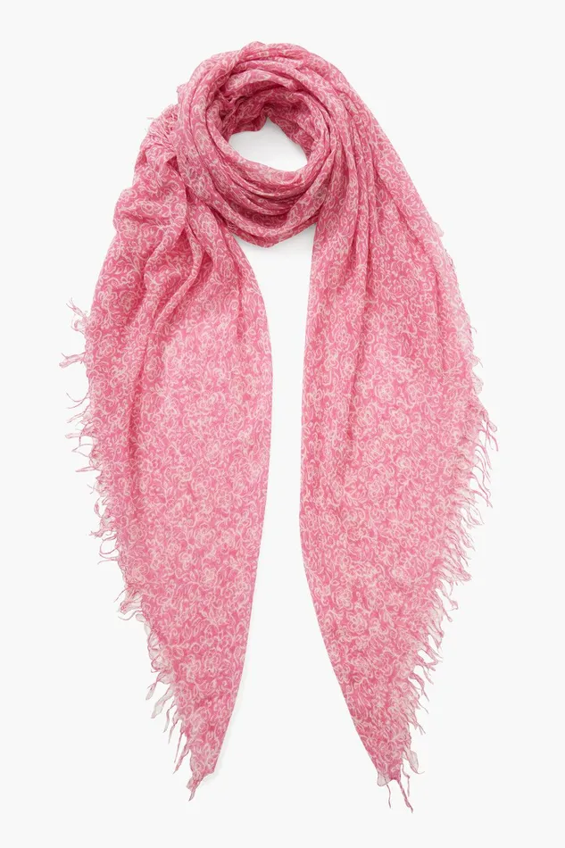 Cashmere And Silk Scarf Pink Hibiscus Floral Women Chan Luu Scarves