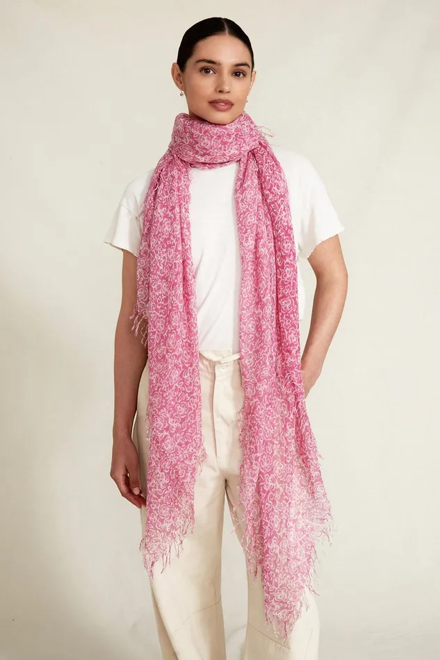 Cashmere And Silk Scarf Pink Hibiscus Floral Women Chan Luu Scarves