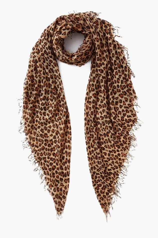 Cashmere And Silk Scarf Roasted Pecan Leopard Women Chan Luu Scarves
