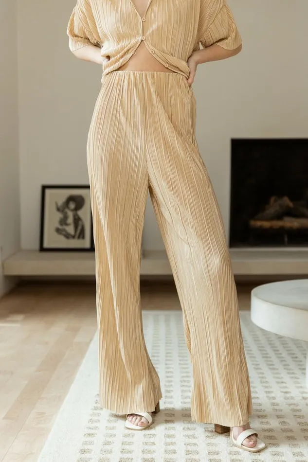 Clara Ribbed Pants In Champagne Champagne Women Bohme Sets