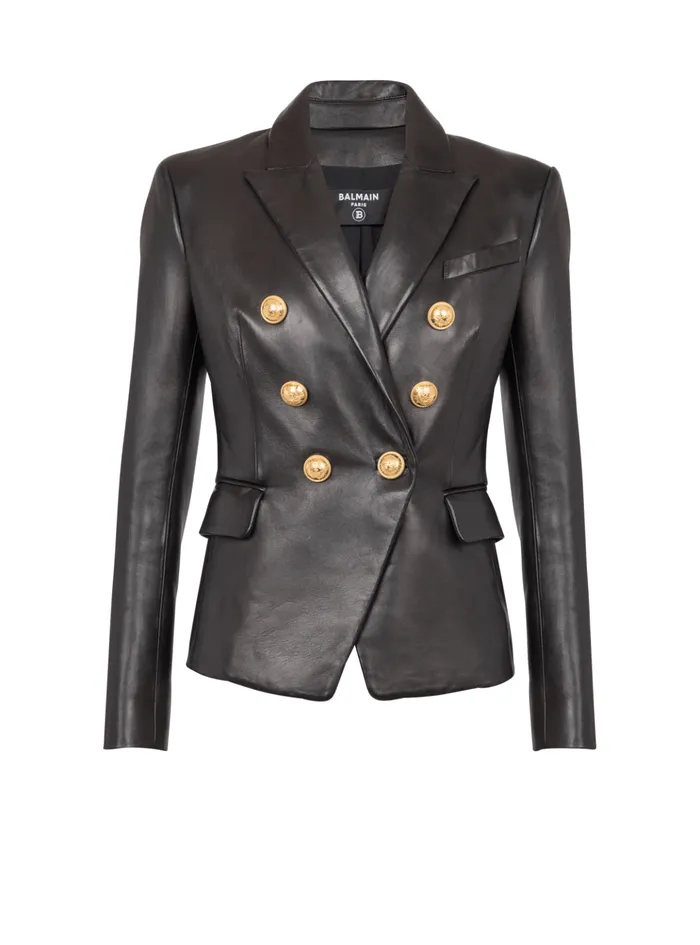 Classic 6button Leather Jacket Black Women Balmain Jackets And Blazers