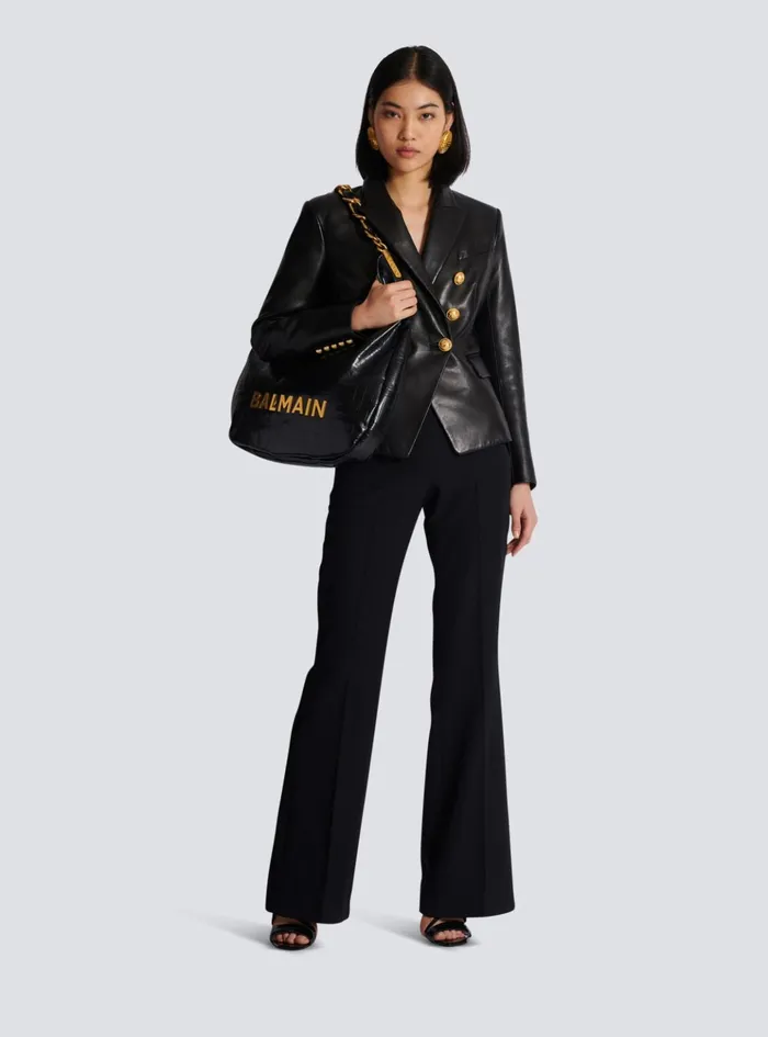 Classic 6button Leather Jacket Black Women Balmain Jackets And Blazers