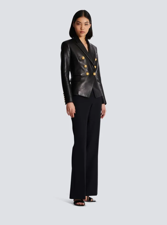 Classic 6button Leather Jacket Black Women Balmain Jackets And Blazers