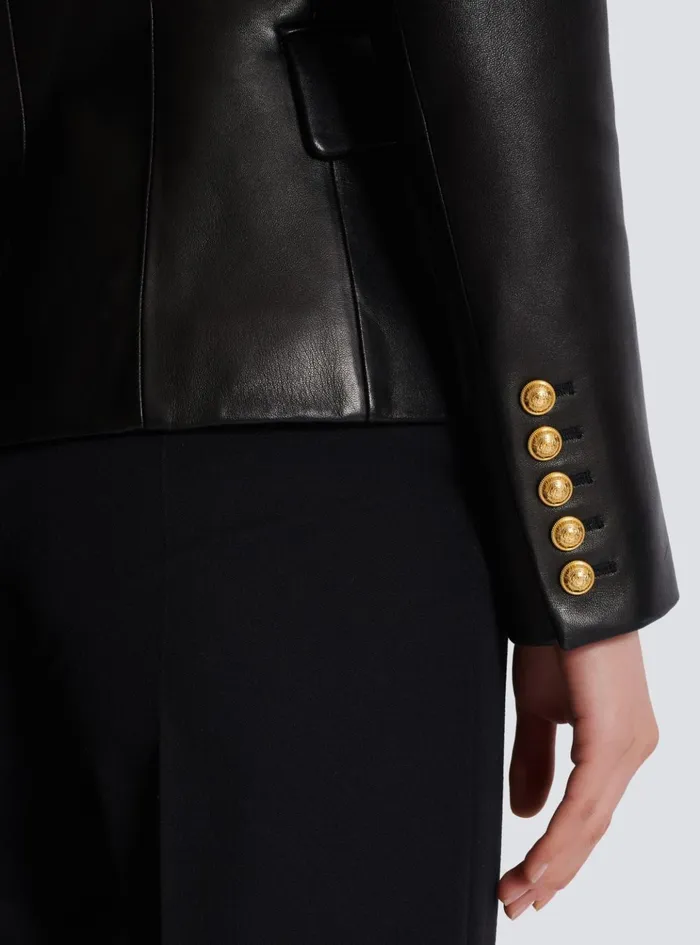 Classic 6button Leather Jacket Black Women Balmain Jackets And Blazers