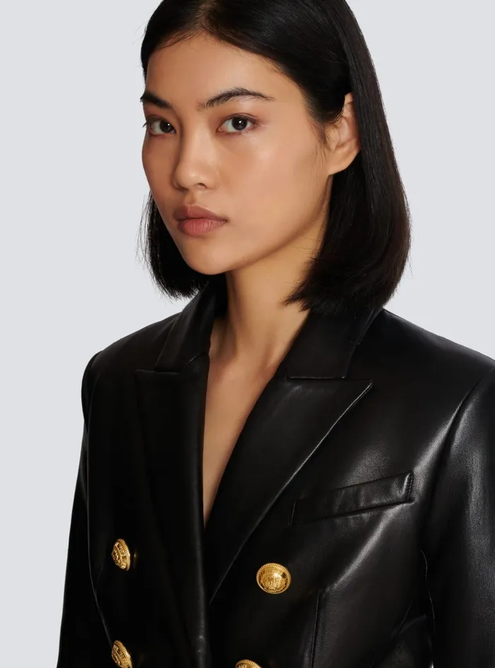 Classic 6button Leather Jacket Black Women Balmain Jackets And Blazers